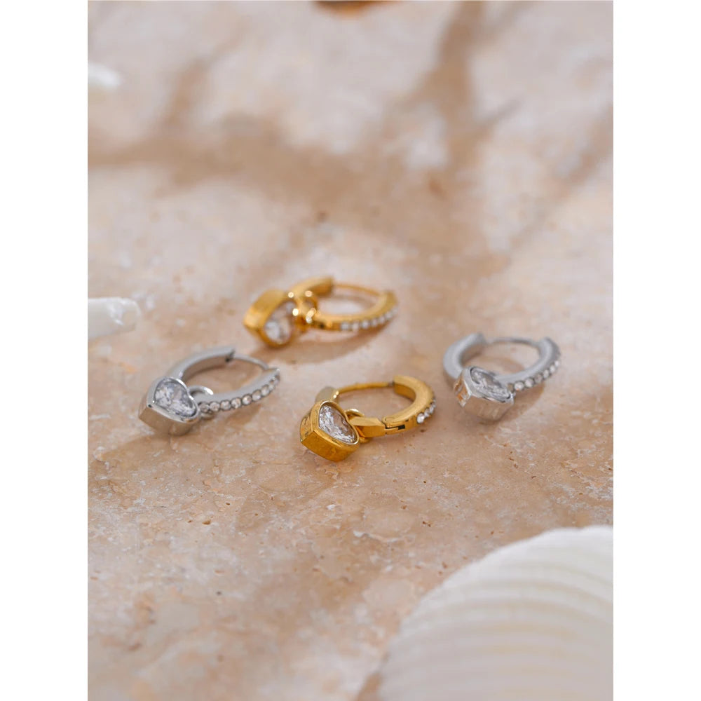 Yhpup delicado bling zircônia cúbica coração amor gota pequenos brincos de argola para mulheres de alta qualidade requintado jóias acessório presente