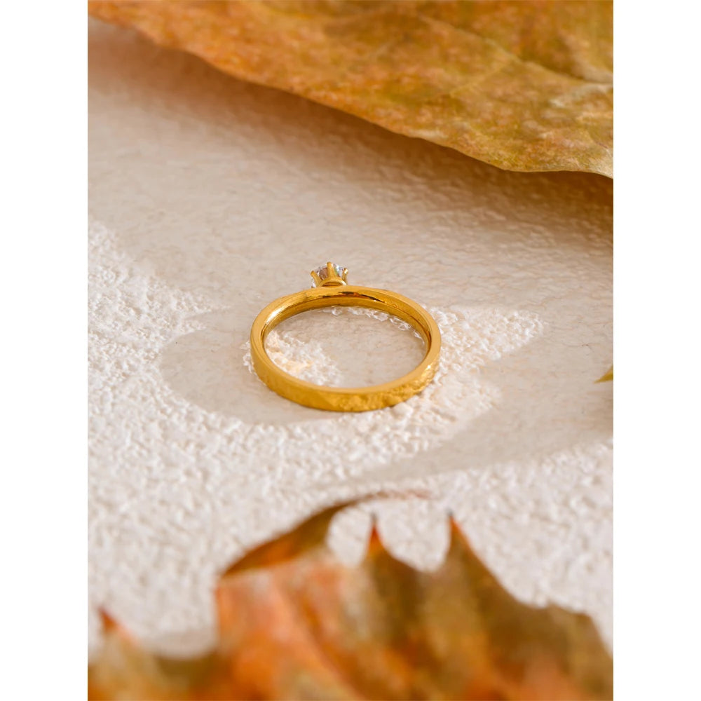 Yhpup 6789 # Moda de aço inoxidável bling zircônia cúbica cnc estilo casamento chique anel 18k cor ouro banhado dedo jóias presente