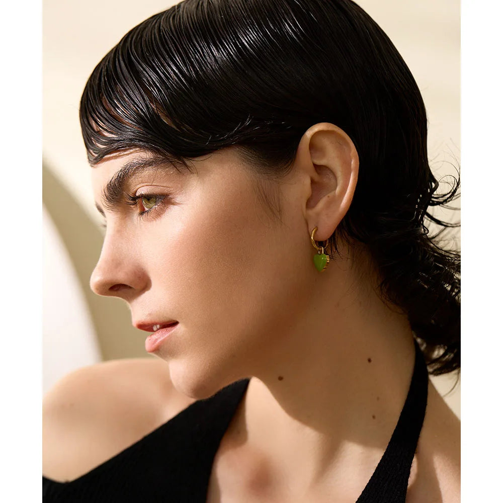 Yhpup-Brincos de argola feminina com esmalte de coração, charme impermeável fofo na moda, joias coloridas de verão, presente de gala, aço inoxidável