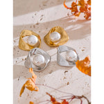 Yhpup estilo coreano imitação de pérola geométrica irregular brinco moda aço inoxidável diário versátil jóias à prova dwaterproof água