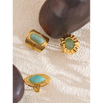 Yhpup verde pedra natural moda anel aberto ajustável aço inoxidável dourado geométrico diário declaração jóias acessórios presente