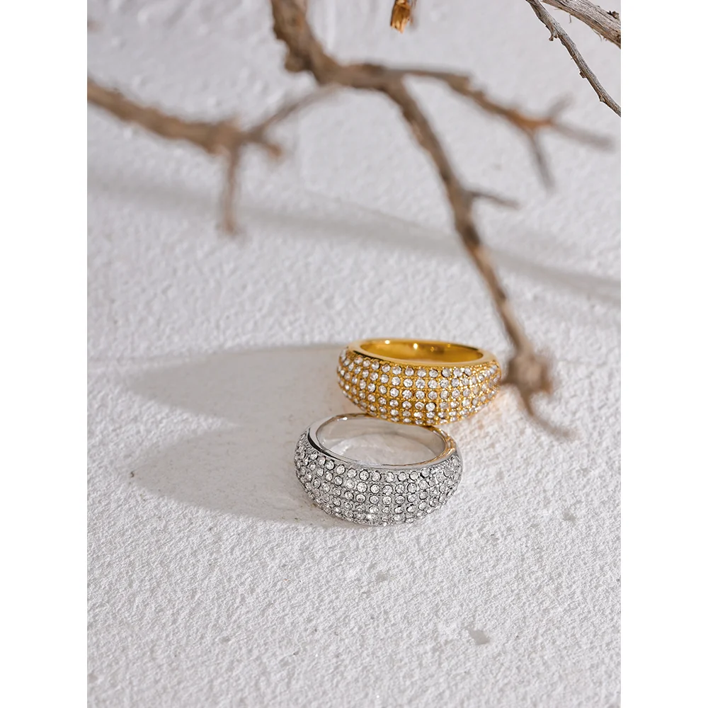 Yhpup luxo zircônia cúbica pavimentar aço inoxidável moda anel de alta qualidade feminino clássico requintado dedo jóias bijoux presente