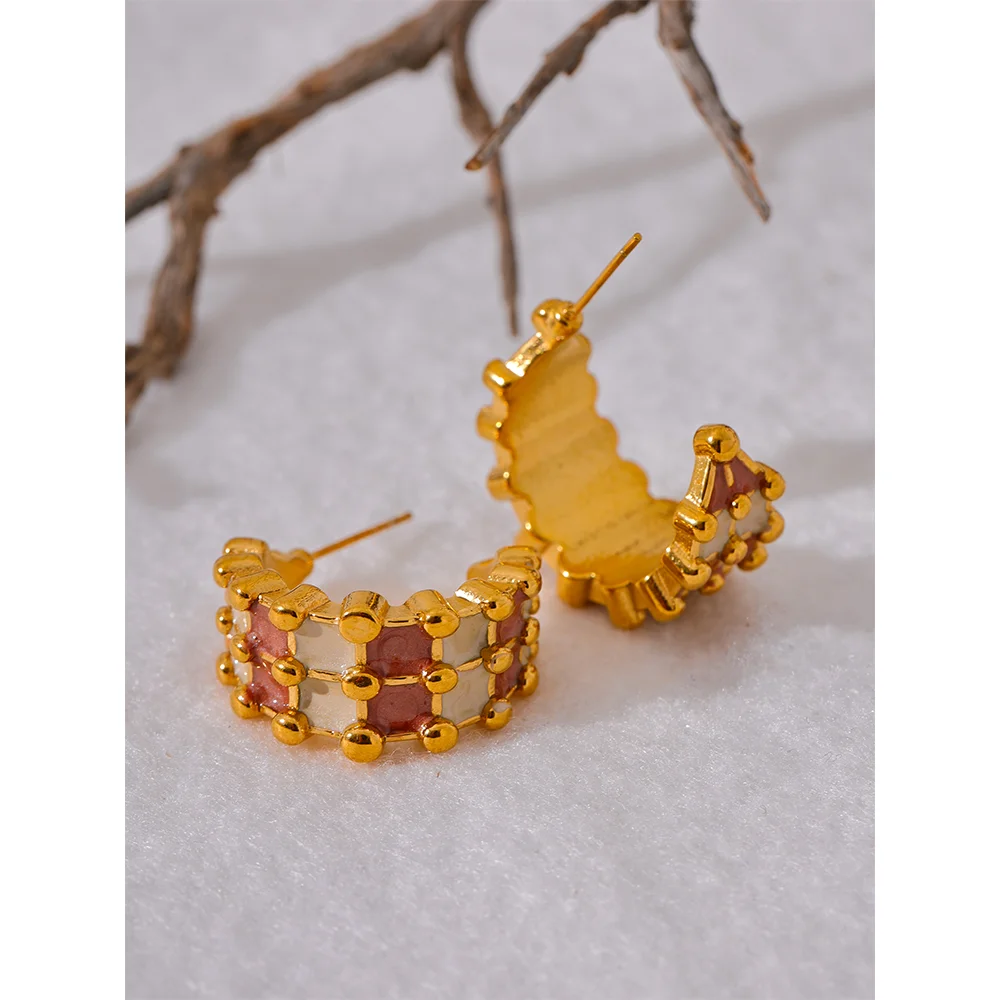 Yhpup moda esmalte aço inoxidável c-forma geométrica incomum brincos cor de ouro charme metal versátil jóias bijoux femme