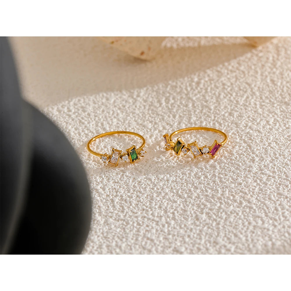 Yhpup chique bling colorido zircônia cúbica fina moda anel 2024 à prova dwaterproof água de aço inoxidável na moda requintado dedo cz jóias