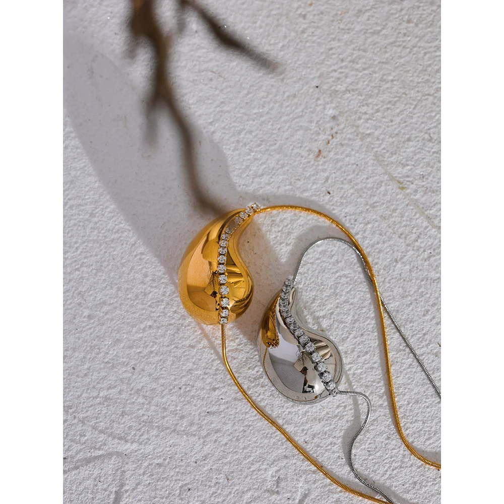 Yhpup popular incrustado zircônia cúbica gota de água pingente colar de aço inoxidável requintado estilo quente colar jóias presente