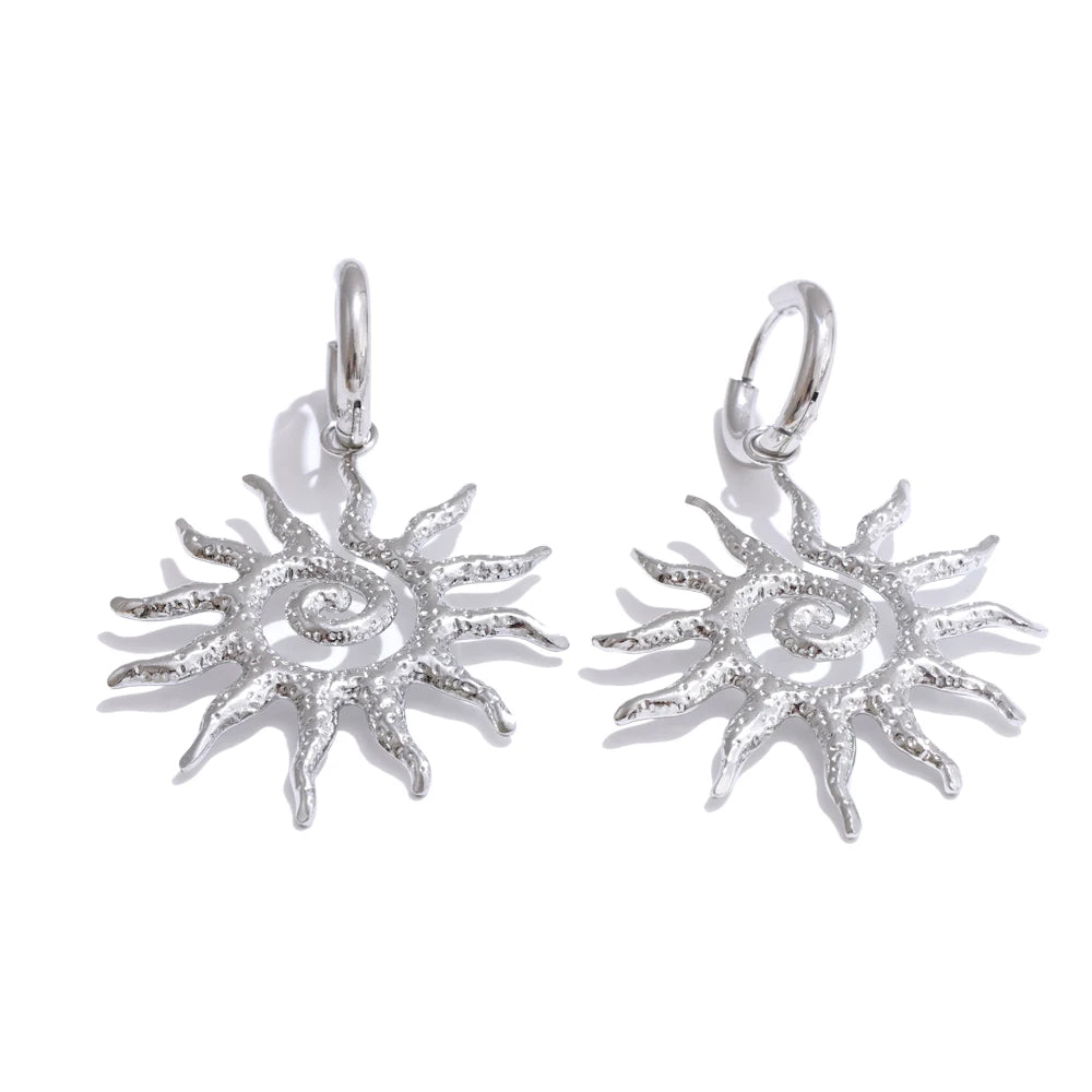 Yhpup novo popular aço inoxidável sol gota colar brincos de argola para mulheres mancha resistente charme conjunto jóias acessórios presente