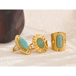 Yhpup verde pedra natural moda anel aberto ajustável aço inoxidável dourado geométrico diário declaração jóias acessórios presente