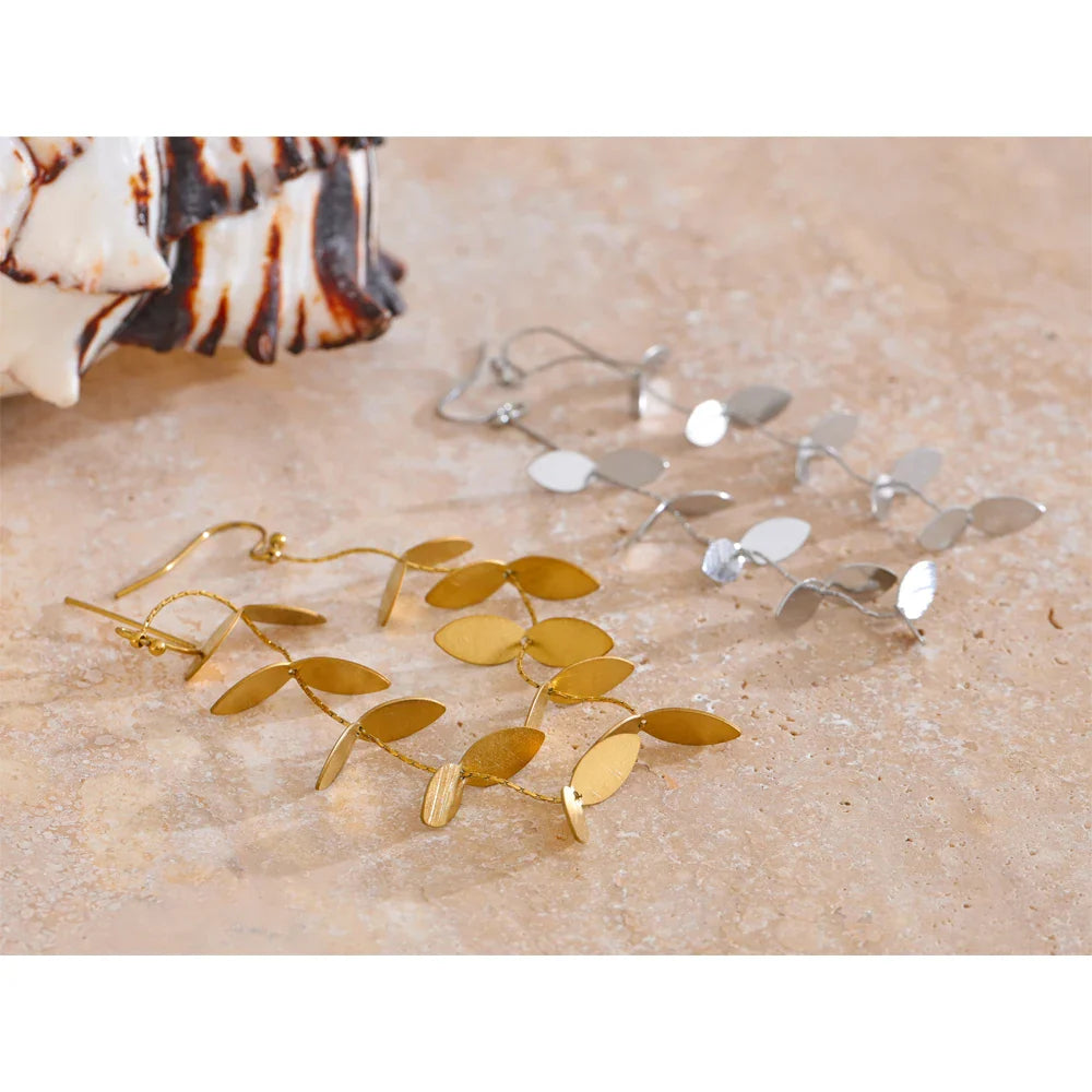 Yhpup vintage retro velho folha de aço inoxidável longo pendurado brincos pvd chapeado evitar alergia metal elegante jóias frança