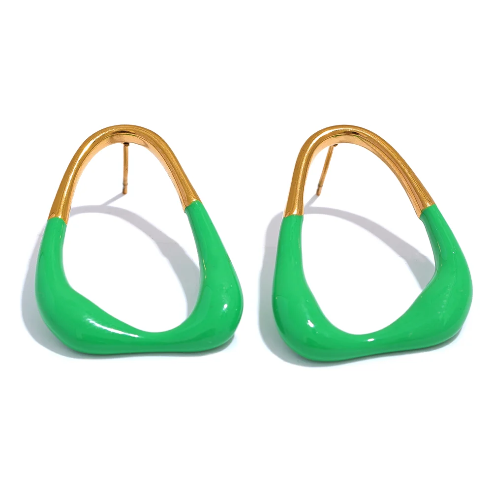 Yhpup verde esmalte minimalista moda geométrica oco brincos feminino na moda verão aço inoxidável jóias elegantes