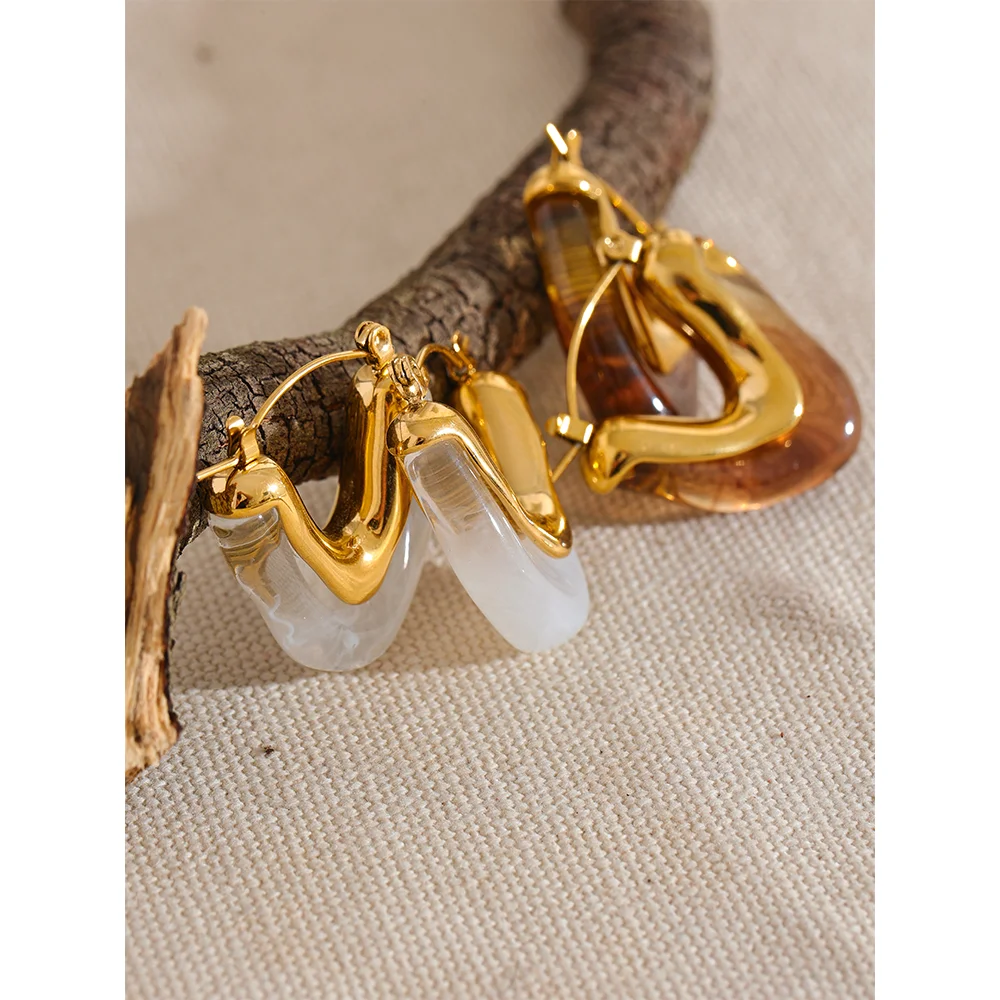 Yhpup moda ácido acético acrílico aço inoxidável v forma triângulo hoop brincos para mulheres temperamento charme jóias presente