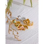 Yhpup requintado rosa verde branco zircônia cúbica aço inoxidável redondo chique brincos de argola feminino alta qualidade jóias à prova dwaterproof água