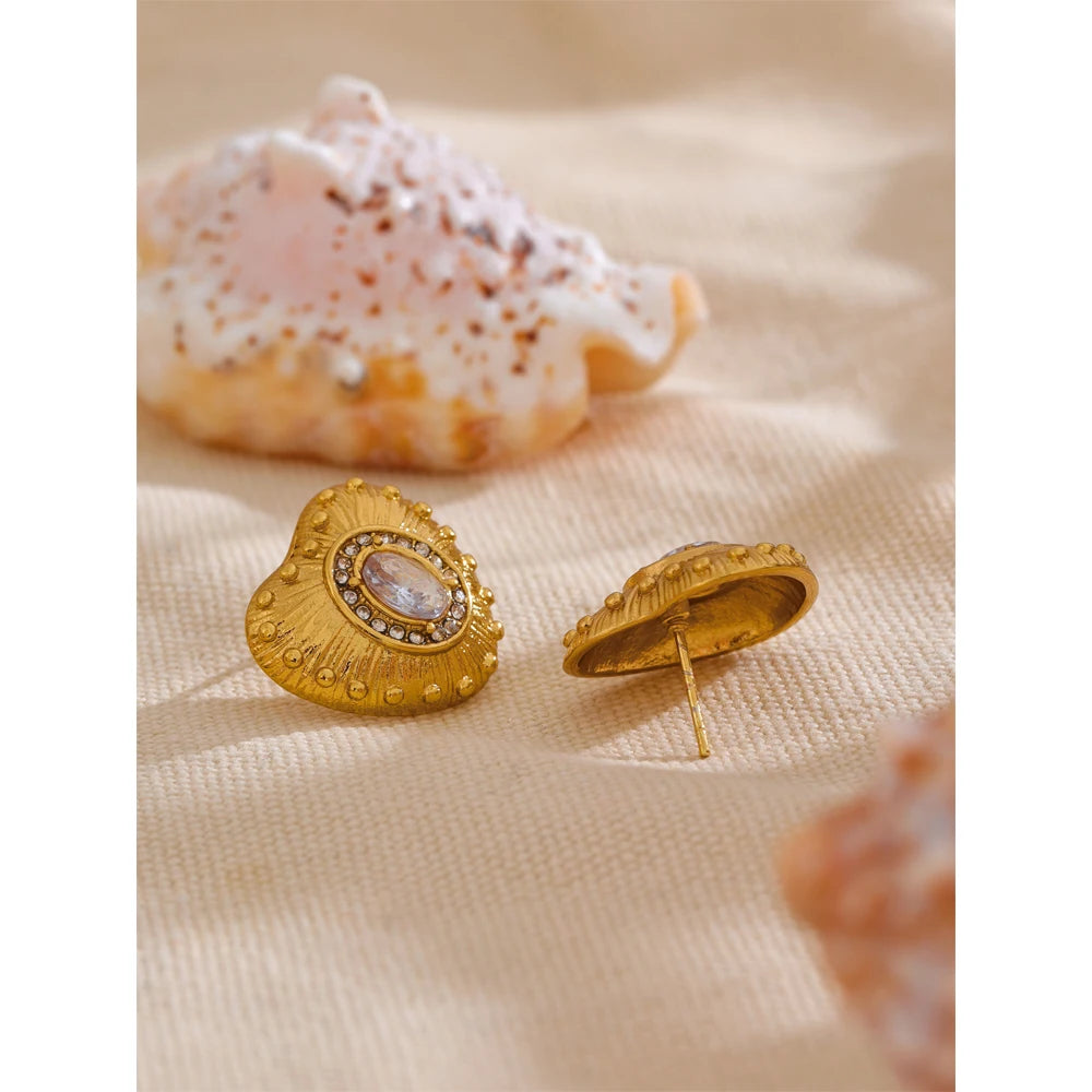 Yhpup 316L aço inoxidável zircônia cúbica coração amor brincos dourados para mulheres joias diárias de metal resistente a manchas