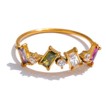 Yhpup chique bling colorido zircônia cúbica fina moda anel 2024 à prova dwaterproof água de aço inoxidável na moda requintado dedo cz jóias