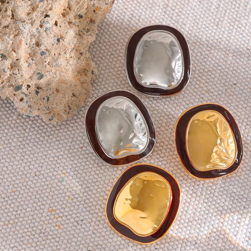 Yhpup irregular punk metal minimalista vintage esmalte grande brincos de aço inoxidável declaração feminina à prova dwaterproof água jóias na moda