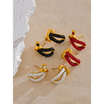 Yhpup vermelho preto branco couro nó geométrico oco brincos na moda aço inoxidável resistente à água elegante jóias exclusivas