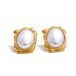 Yhpup elegante pérolas simuladas redondas brincos diários para mulheres 18k banhado a ouro aço inoxidável joias vintage novas