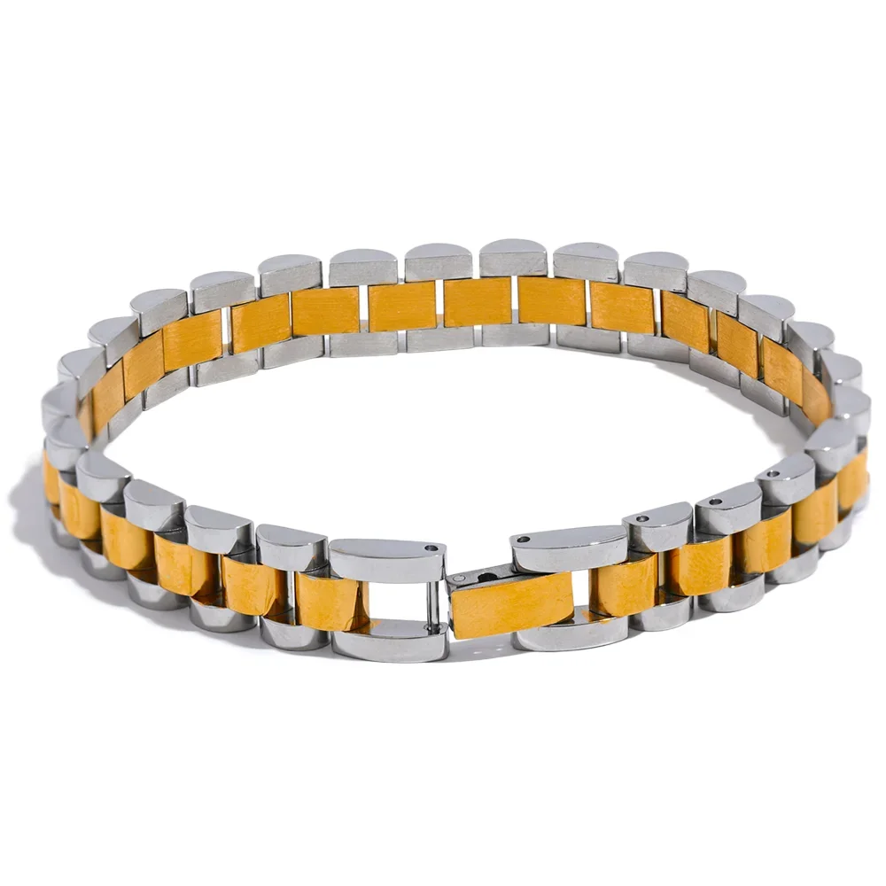 Yhpup pulseira de corrente de aço inoxidável simples 18 k banhado textura de metal pesado joias da moda masculinas bijuterias femininas festa à prova d'água