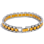 Yhpup pulseira de corrente de aço inoxidável simples 18 k banhado textura de metal pesado joias da moda masculinas bijuterias femininas festa à prova d'água