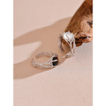 Yhpup alta qualidade pedra natural geométrica s925 prata esterlina anel ajustável para mulheres elegantes jóias finas presente feminino