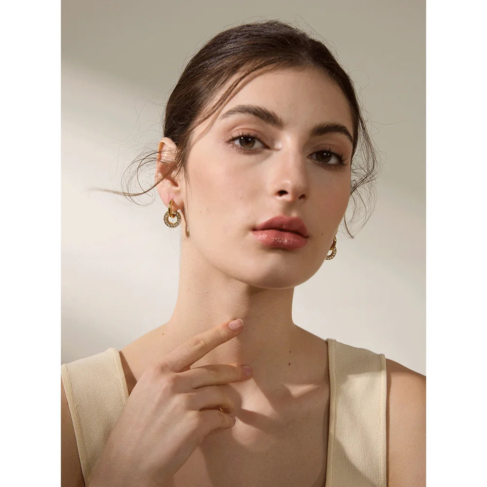 Yhpup alta qualidade 316l aço inoxidável redondo gota balançar brincos de argola delicado incrustado zircão moda jóias diárias para mulher