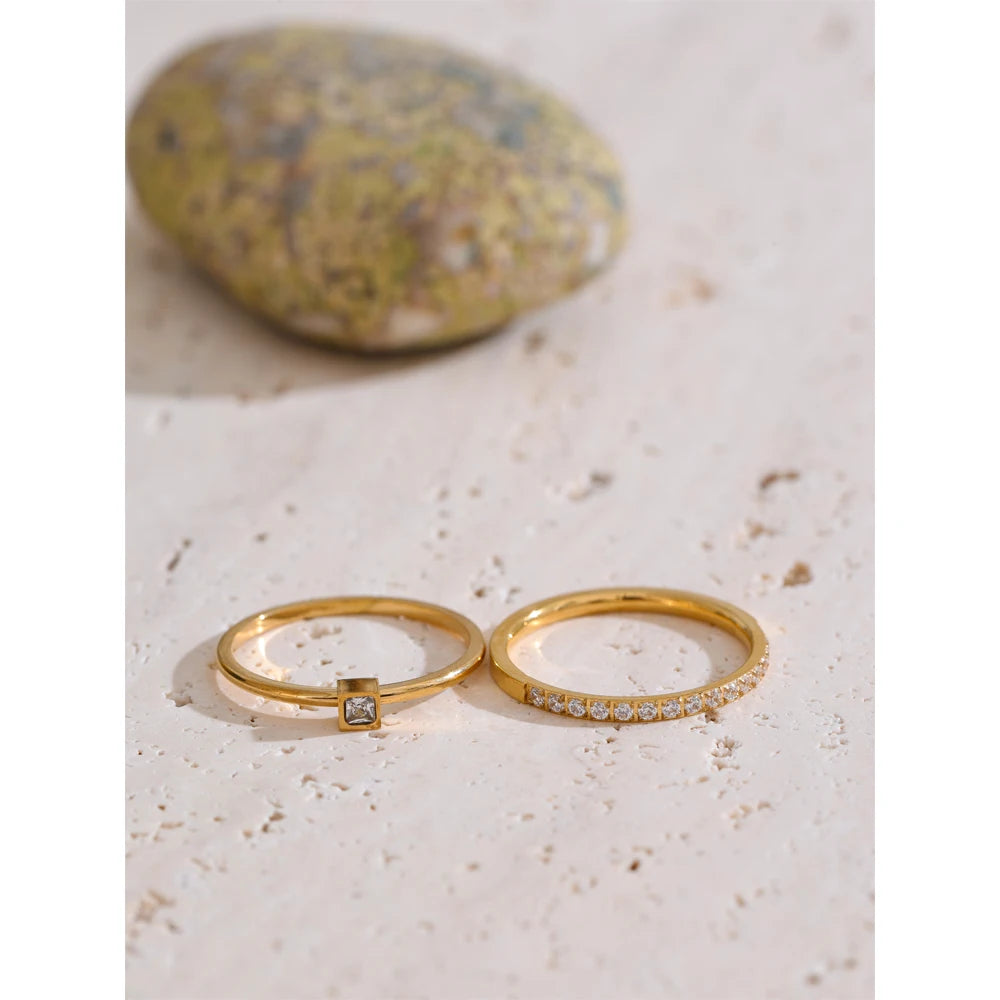 Yhpup 1 conjunto tamanho 6789 delicado zircônia cúbica empilhável anel 18k dourado pvd banhado a aço inoxidável joias de dedo de alta qualidade