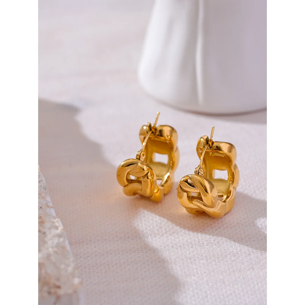 Yhpup 316l corrente de aço inoxidável geométrico oco fundido brincos de argola à prova dwaterproof água cor ouro textura jóias declaração bijoux presente