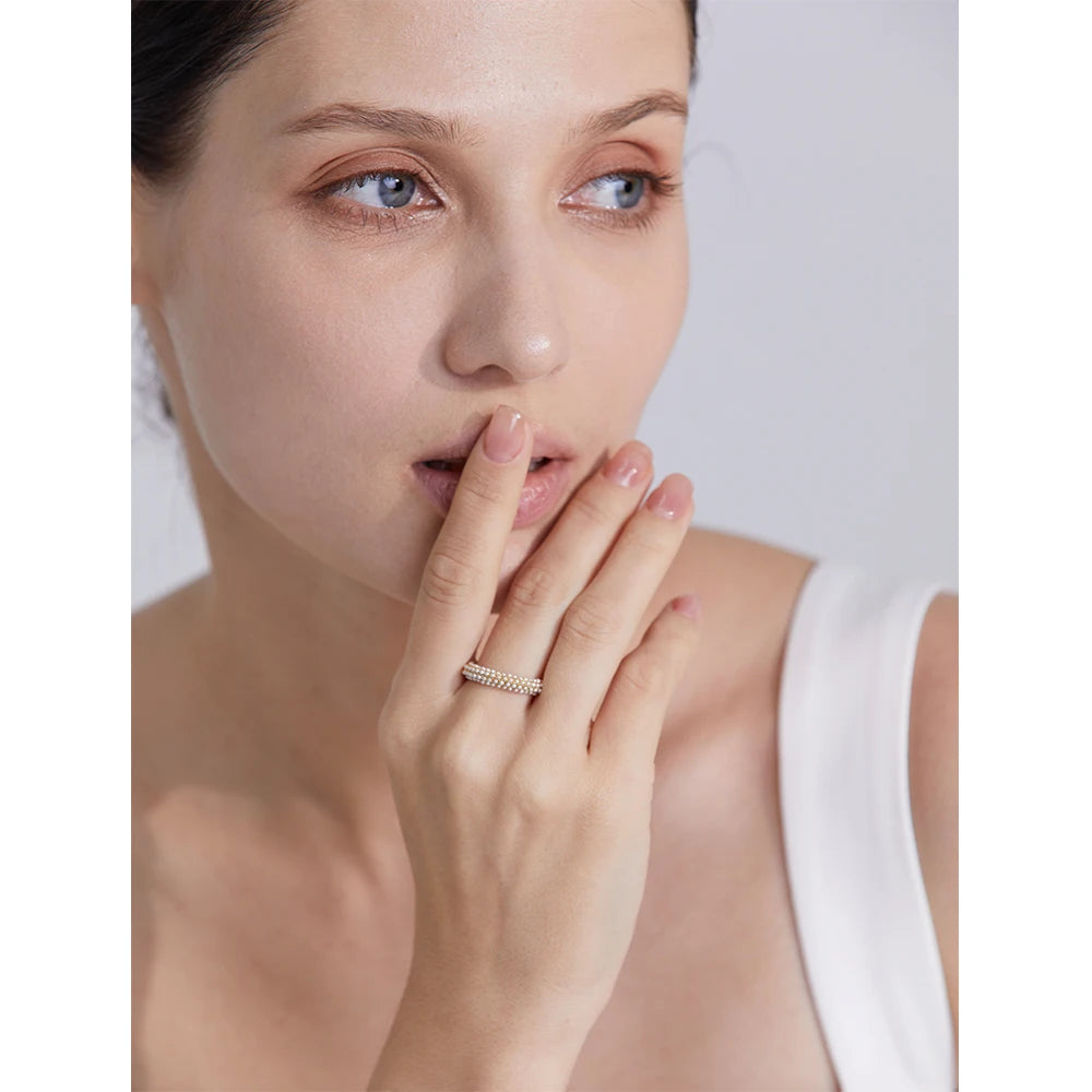 Yhpup elegante imitação de pérolas de aço inoxidável charme chique anel 18k banhado a ouro à prova d'água na moda joias românticas femininas