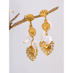 Yhpup barroco imitação de pérolas coração amor gota balançar brincos manuais dourado pvd banhado a aço inoxidável charme jóias de declaração