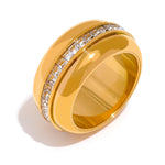 Yhpup rotatable cor do ouro grosso zircônia cúbica pedra anel de aço inoxidável textura à prova dwaterproof água moda metal redondo anillo jóias