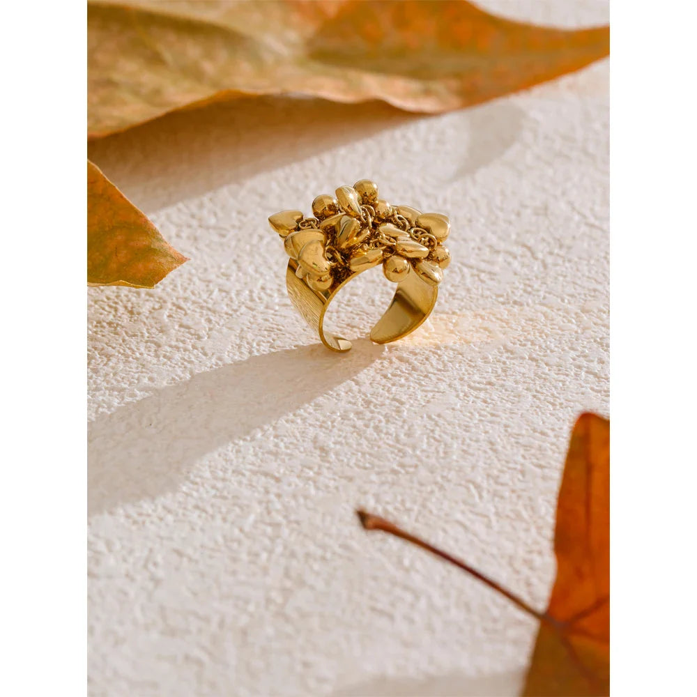 Yhpup anel artesanal de borla de coração de metal de aço inoxidável de alta qualidade 18K banhado a PVD design exclusivo acessórios de joias de moda