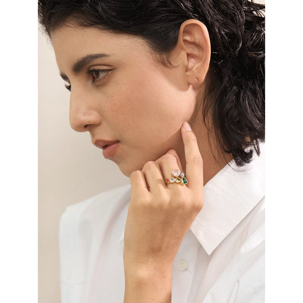 Anel Dourado, Anel de Luxo, Anel ouro, Anel com pedra, Anel regulável, Anel Luxuoso, Anel Coração