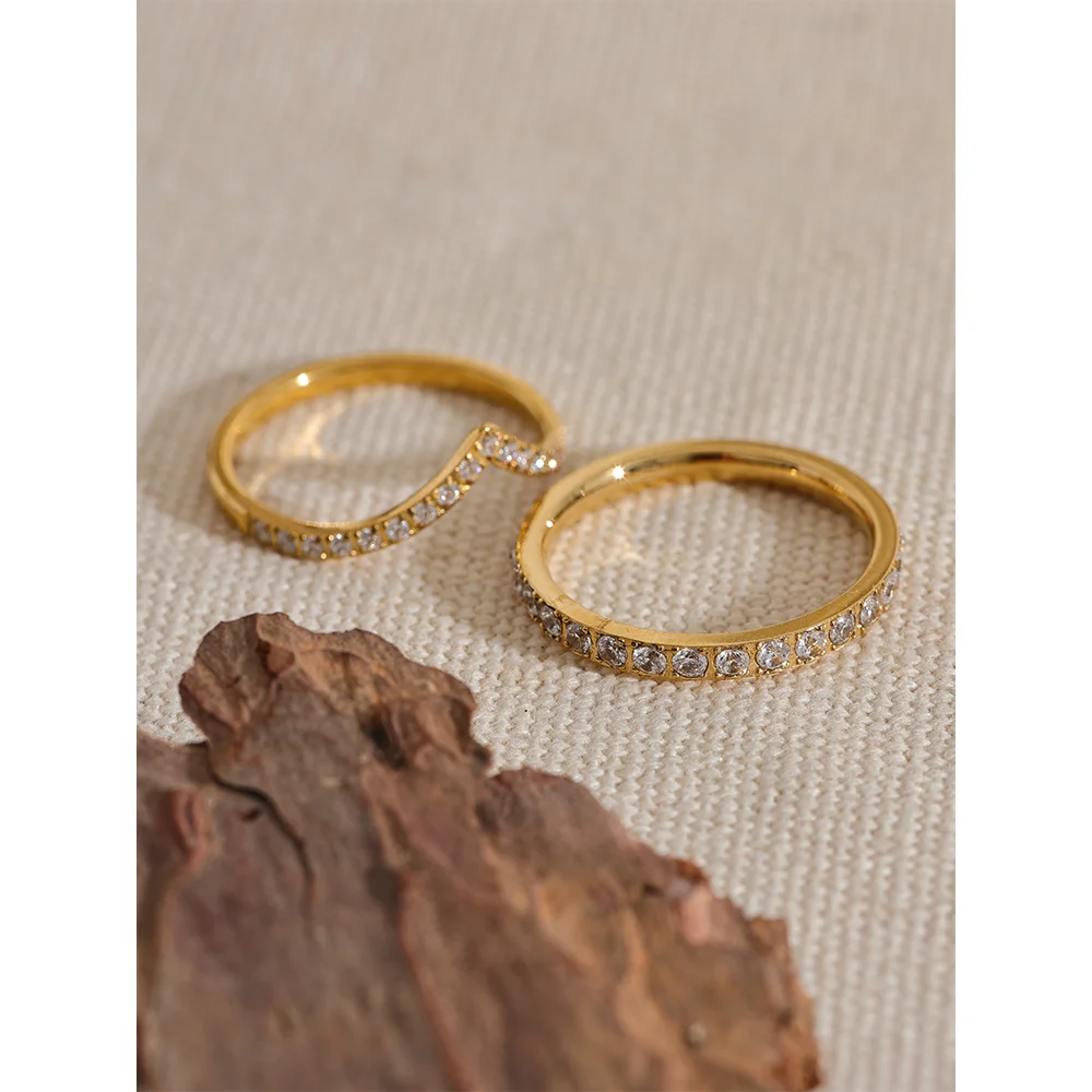 Yhpup-Anel De Zircônia Cúbica De Luxo, Aço Inoxidável, Redondo Dupla Camada, Fino, Casamento, Noivado, Presente De Jóias De Alto Grau