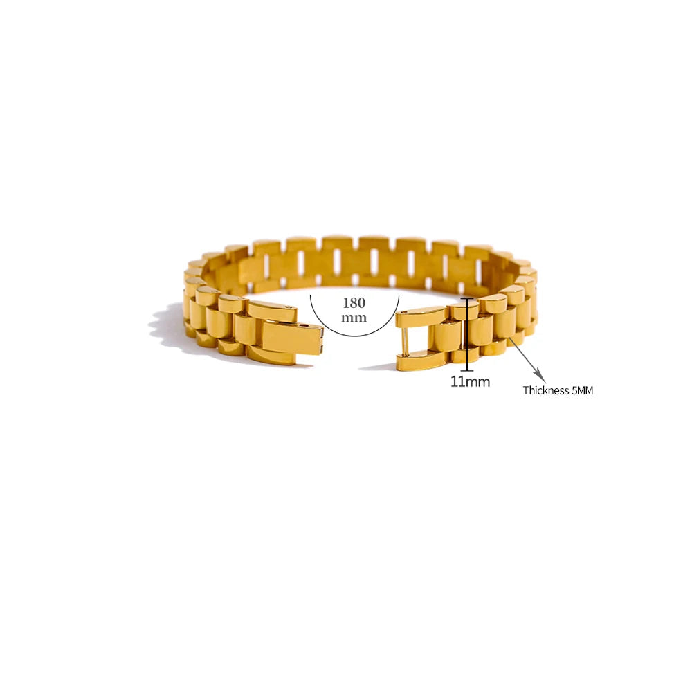 Yhpup pulseira de corrente de aço inoxidável simples 18 k banhado textura de metal pesado joias da moda masculinas bijuterias femininas festa à prova d'água