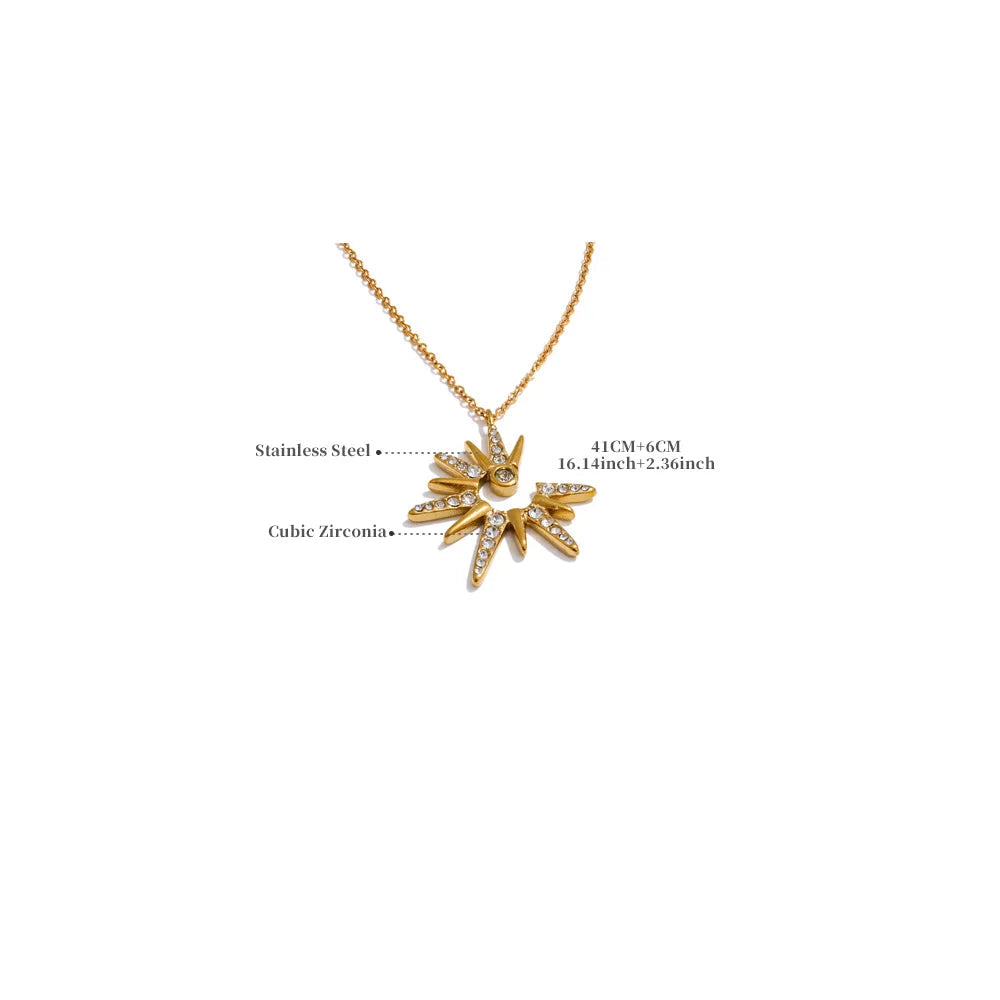 Yhpup colar com pingente de sol de zircônia, delicado, à prova d'água, estilo popular, aço inoxidável, joias de alta qualidade, presente