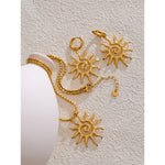 Yhpup novo popular aço inoxidável sol gota colar brincos de argola para mulheres mancha resistente charme conjunto jóias acessórios presente