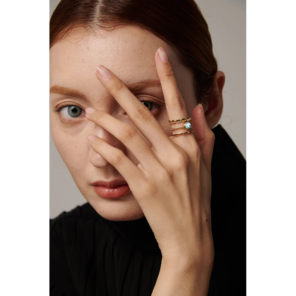 Yhpup-Anel de Talão Olho Turco para Mulheres, Anel de Dedo Ajustável, Aço Inoxidável, Jóias Douradas, Presente, Novo
