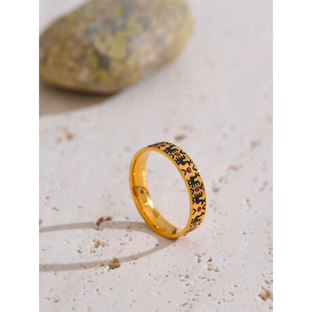 Yhpup tamanho 6 7 8 esmalte zircão anel dourado frango novo design exclusivo e elegante joias de dedo da moda em aço inoxidável