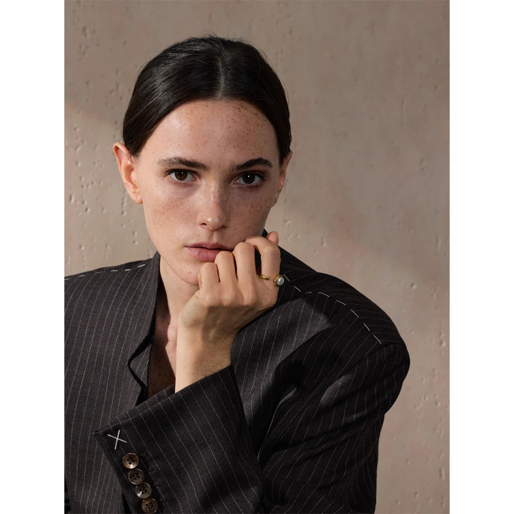 Yhpup elegante moda simulada pérolas aberto ajustável chique anel para mulher 316l aço inoxidável na moda coreano jóias presente