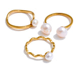 Yhpup 6789 # Anel ajustável de pérola natural de alta qualidade, moda requintada, banhado a ouro 18k, aço inoxidável, joia exclusiva, presente