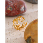 Yhpup distintivo aço inoxidável metal charme folha aberta manguito anel elegante popular ouro pvd banhado dedo jóias recomendar