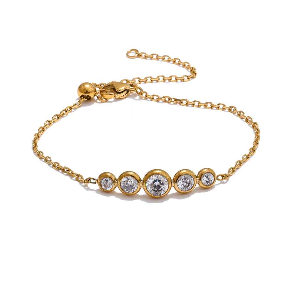 Yhpup chegadas corrente de zircônia cúbica pulseira delicada pulseira de pulso de aço inoxidável joias premium acessórios chiques presente