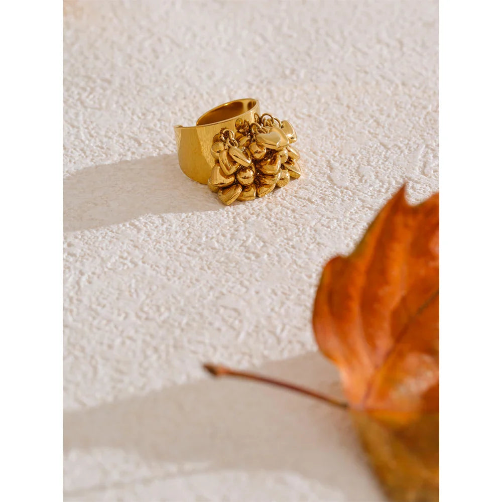 Yhpup anel artesanal de borla de coração de metal de aço inoxidável de alta qualidade 18K banhado a PVD design exclusivo acessórios de joias de moda