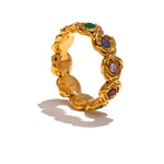 Yhpup Anel de flor de zircônia cúbica colorida 18K cor dourada PVD banhado a aço inoxidável moda dedo joias acessórios presente