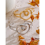 Yhpup minimalista oco coração manguito aberto pulseira 316l aço inoxidável pvd banhado atraente jóias de pulso resistente à água