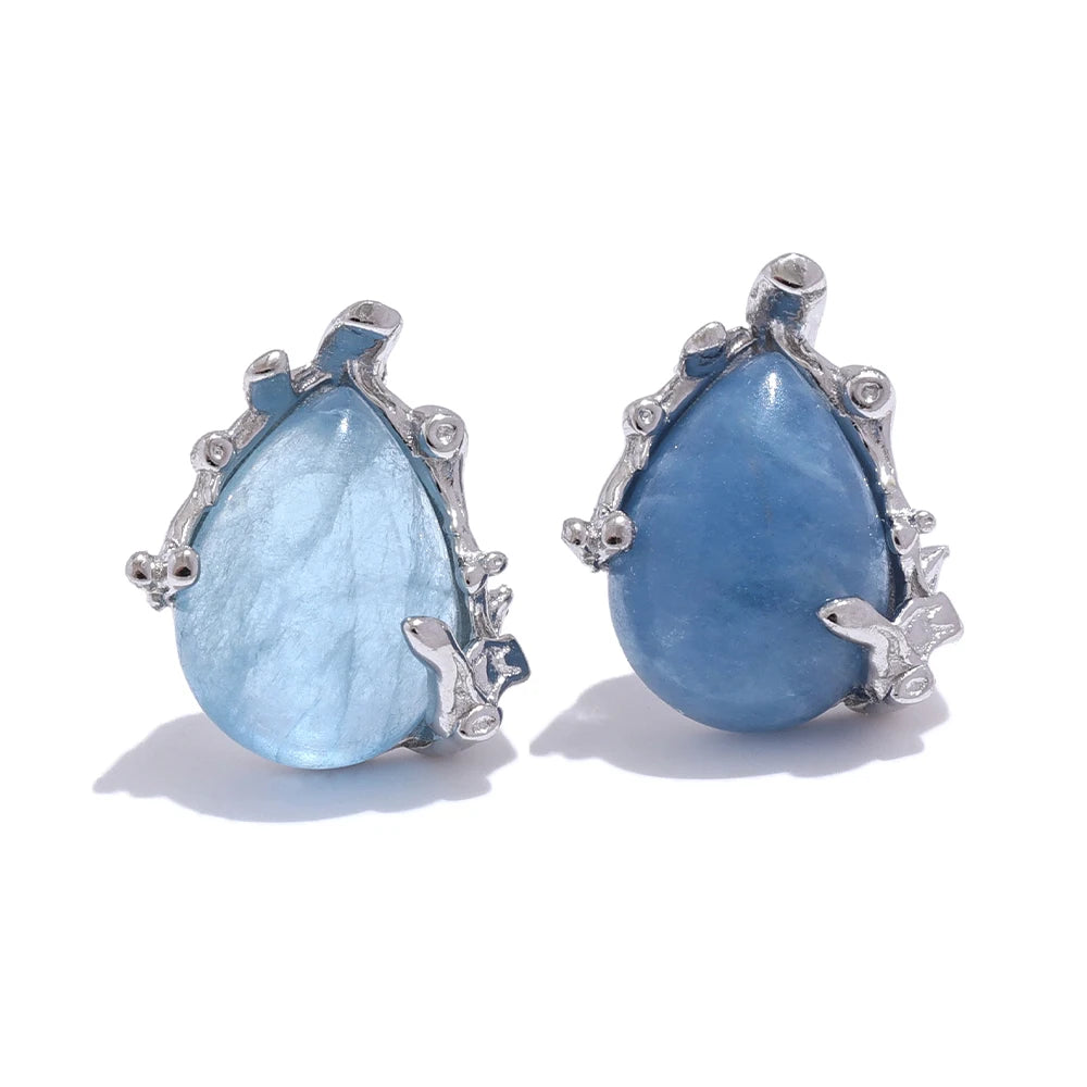 Yhpup prata esterlina requintado pedra natural aquamarine ametista chique brincos finos jóias de luxo para presente feminino