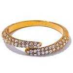 Yhpup moda bling zircônia cúbica anel de dedo fino ajustável aço inoxidável luxo alta qualidade jóias 18k ouro pvd banhado