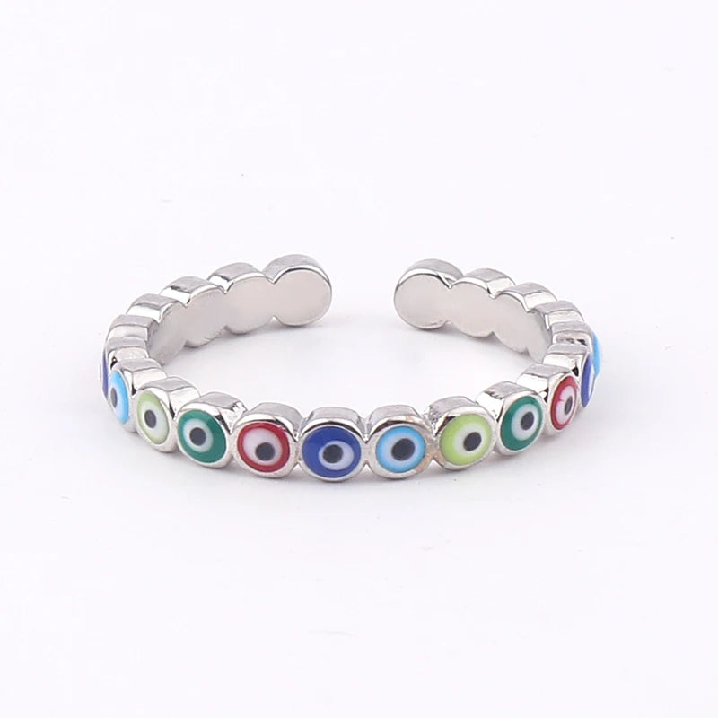 Lucky Eye Azul Turco Evil Eye Anel Aberto Cobre Cor Dourada Anéis de Dedo Ajustáveis para Mulheres Meninas Homens Moda Jóias