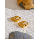 Yhpup brincos de argola geométricos retangulares de aço inoxidável, metal brilhante de alta qualidade, cor dourada 18k, textura banhada a pvd, joia, presente