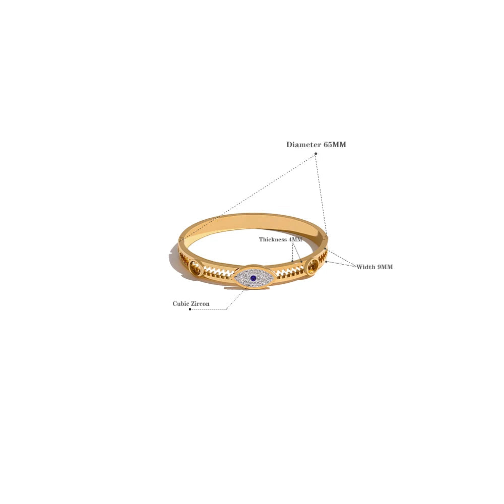 Yhpup 60mm declaração mau olhado aço inoxidável metal zircônia cúbica real banhado a ouro pulseira para mulheres moda jóias