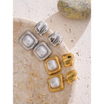 Yhpup elegância imitação de pérolas brincos quadrados anti alérgicos aço inoxidável atraente popular coreano jóias presente